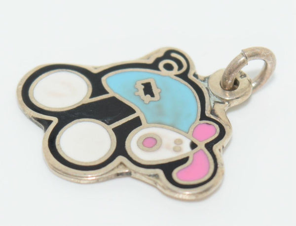925 Vintage Sterling Full Enamel Cute Puppy Charm for Bracelet