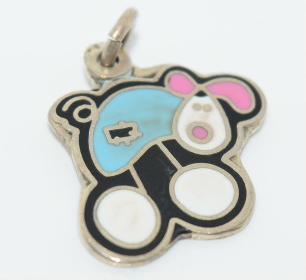 925 Vintage Sterling Full Enamel Cute Puppy Charm for Bracelet