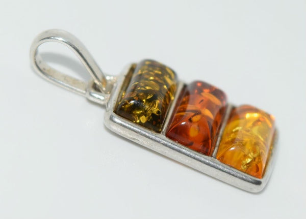 Vintage Tri-Color Amber Necklace & Square Cut Amber Earrings