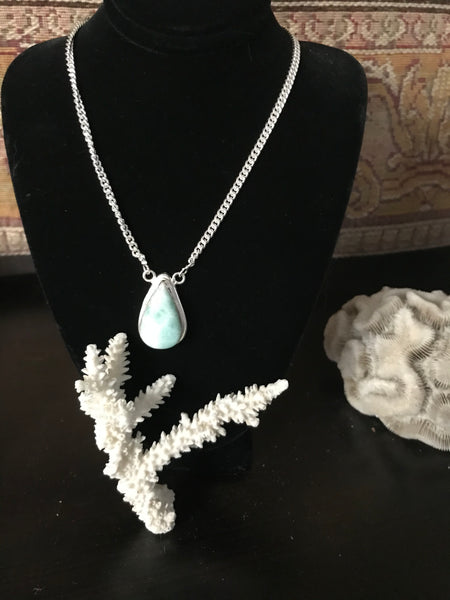 Natural Dominican Larimar Gemstone 18" Necklace & Earrings Set