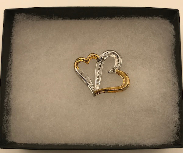 Silver and Gold 1/4 ct Double Heart Diamond Pendant