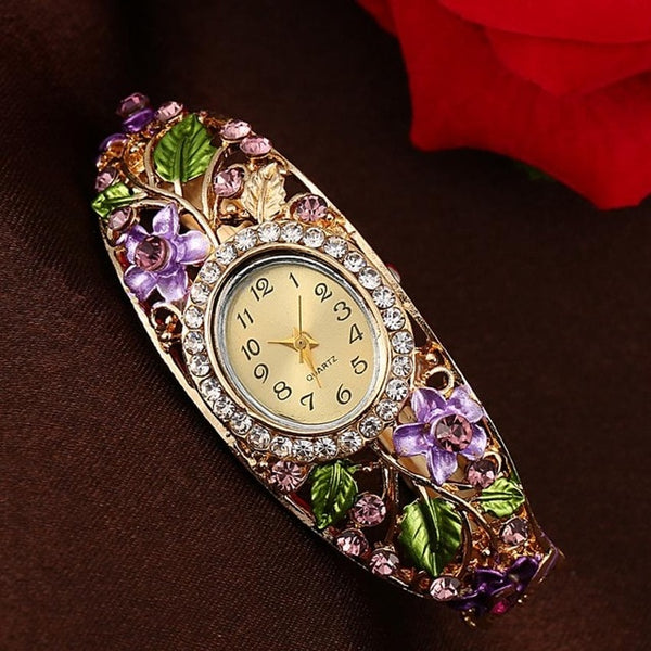 Crystal Flower Bangle Bracelet Watch Reloj Mujer - Asia Home Gifts